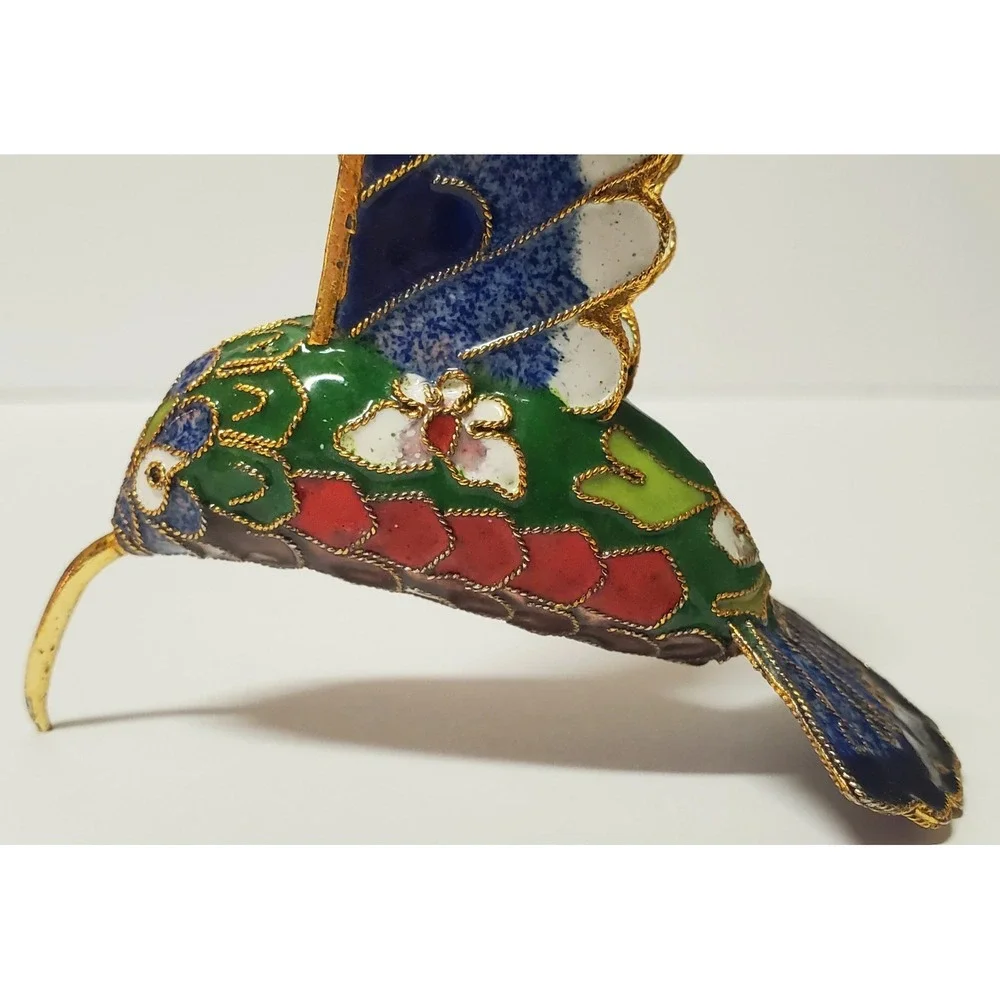 Enameled Cloisonne Christmas Ornament Hummingbird Gold Edge Feathers Multicolor - Picture 8 of 13